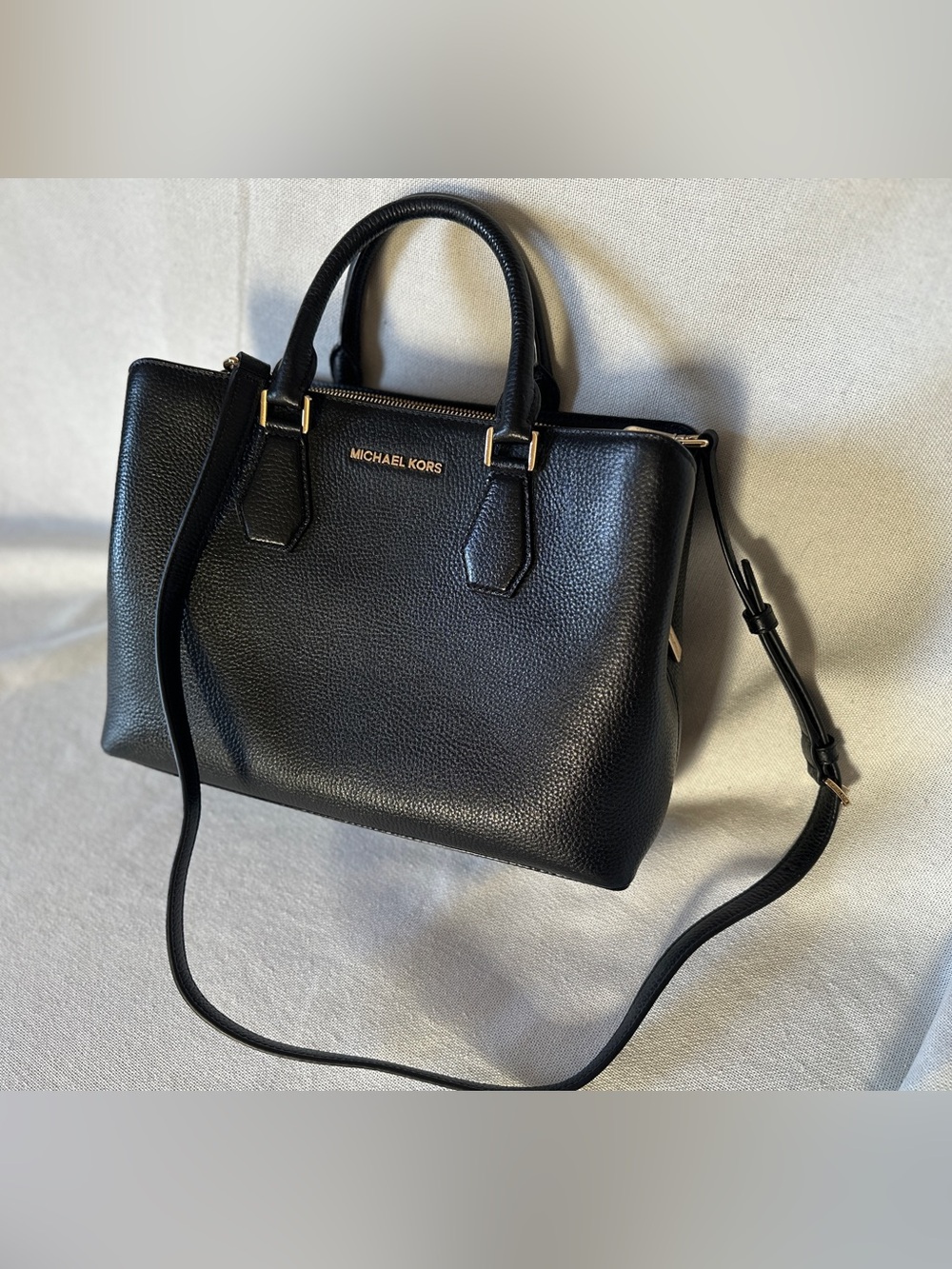 NWT MICHAEL KORS Black Pebbled Leather Camille Satchel | Handbag Shoulder Bag